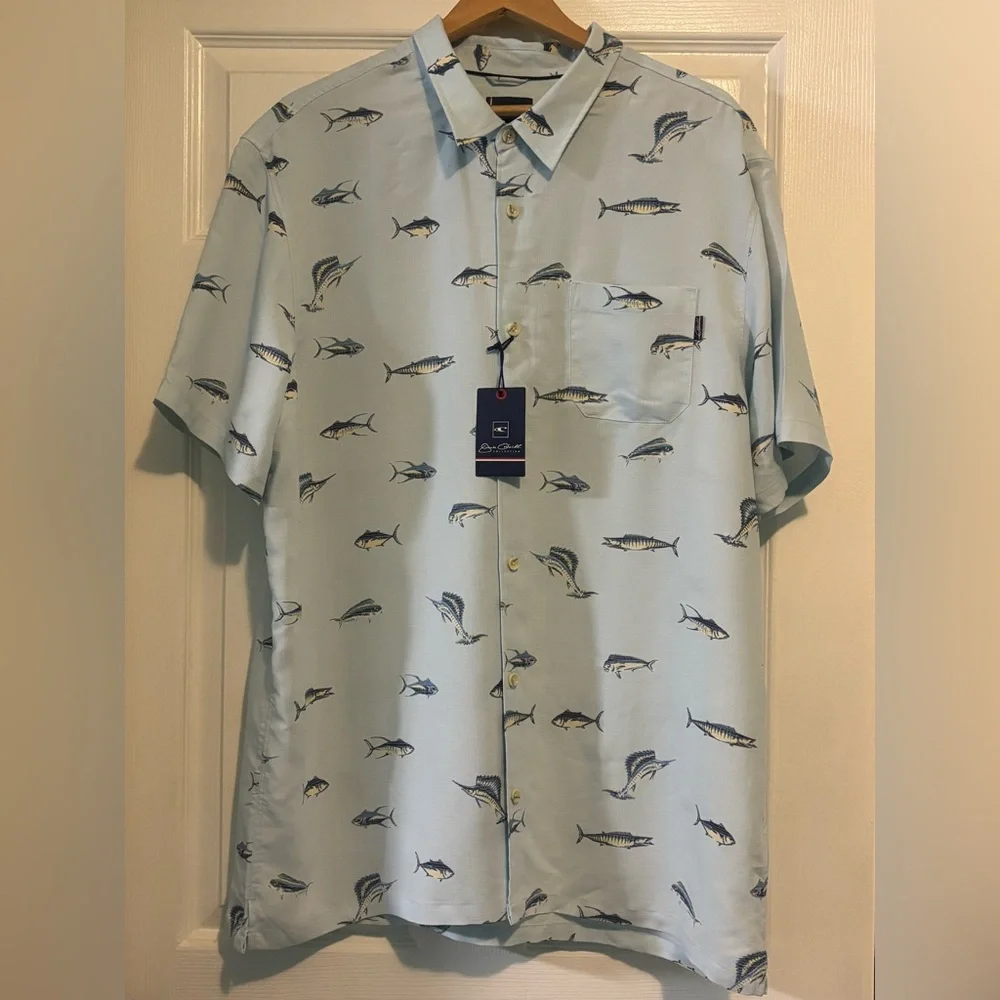 O’Neill Jack O’Neill Collection Fish Print S/S Button Down Shirt Men’s XXL NWT - Picture 2 of 9
